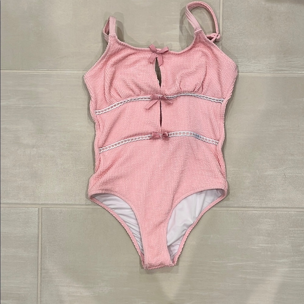 Pink One-Piece Swimsuit with Bow Details